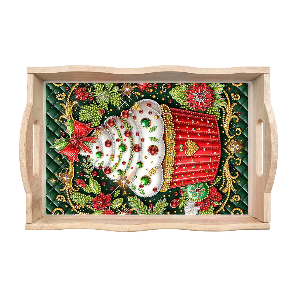 Diamond Painting Wooden Serving Tray Diamond Art Dining Plate (Christmas Cake)