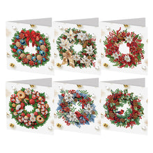 Load image into Gallery viewer, 6Pcs Christmas Wreath DIY Diamond Painting Card for Holiday Party Favors
