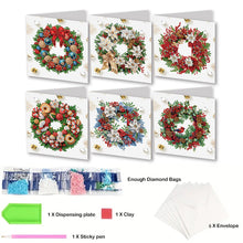Load image into Gallery viewer, 6Pcs Christmas Wreath DIY Diamond Painting Card for Holiday Party Favors
