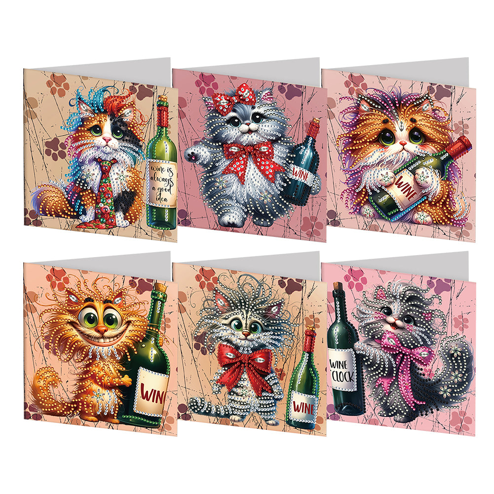 6Pcs Cat DIY Diamond Painting Card for Holiday Party Favors for Adults Kids