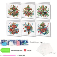 Load image into Gallery viewer, 6Pcs Red Flower Cross DIY Diamond Painting Card for Holiday Party Favors
