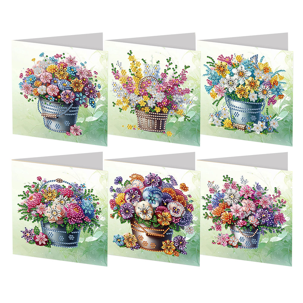 6Pcs Flower Bucket DIY Diamond Painting Card for Holiday Party Favors for Kids