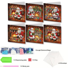 Load image into Gallery viewer, 6Pcs Santa Claus DIY Diamond Painting Card for Holiday Party Favors for Kids
