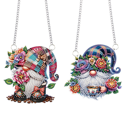 2Pcs Flower Gnome Special Shape Diamond Painting Hanging Pendant for Wall Window