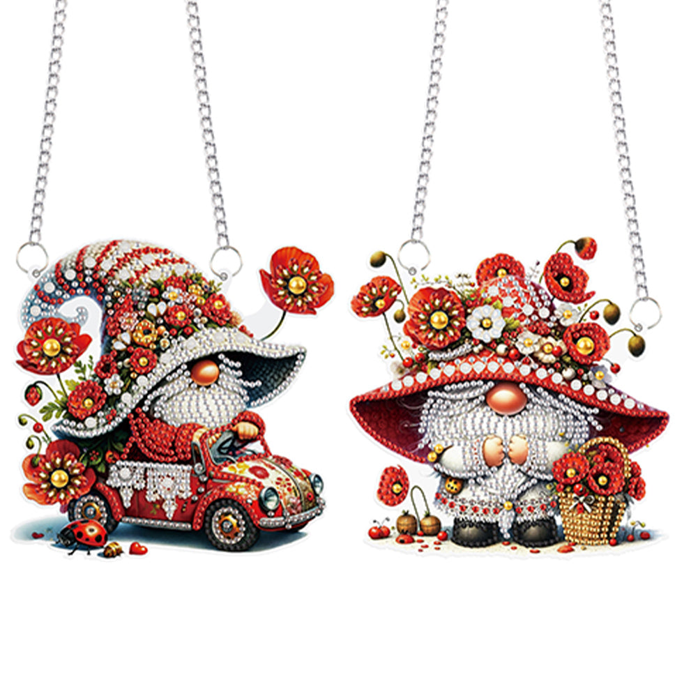 2Pcs Flower Gnome Special Shape Diamond Painting Hanging Pendant for Wall Window