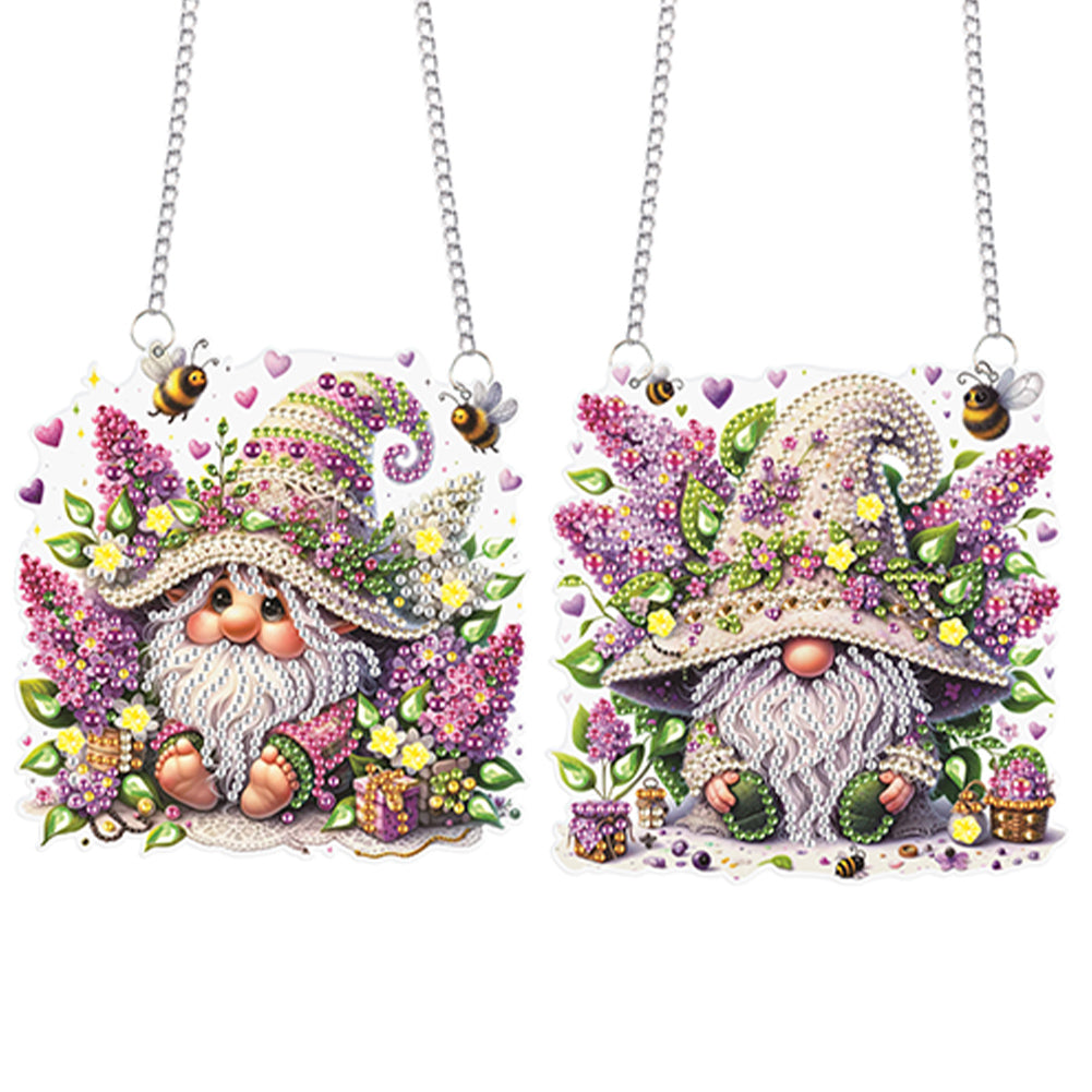 2Pcs Flower Gnome Special Shape Diamond Painting Hanging Pendant for Wall Window