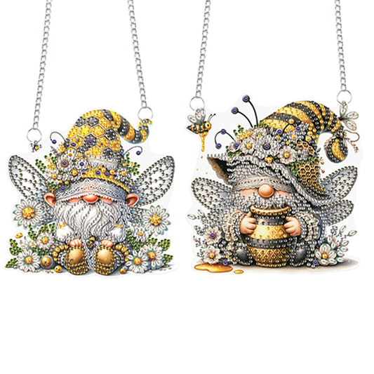 2Pcs Flower Gnome Special Shape Diamond Painting Hanging Pendant for Wall Window