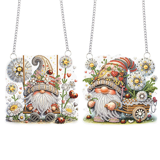 2Pcs Flower Gnome Special Shape Diamond Painting Hanging Pendant for Wall Window