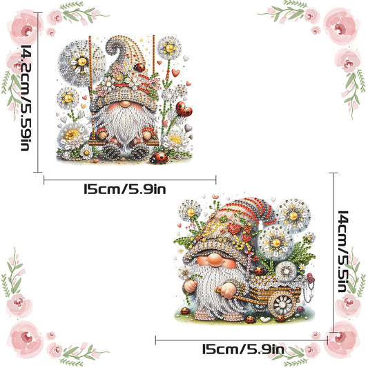 2Pcs Flower Gnome Special Shape Diamond Painting Hanging Pendant for Wall Window