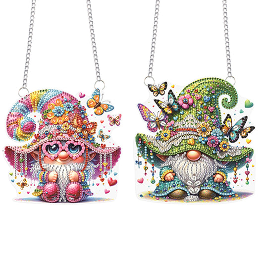2Pcs Flower Gnome Special Shape Diamond Painting Hanging Pendant for Wall Window