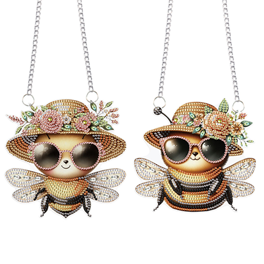 2Pcs PET Special Shaped Cute Bee Diamond Painting Hanging Decorations Home Decor