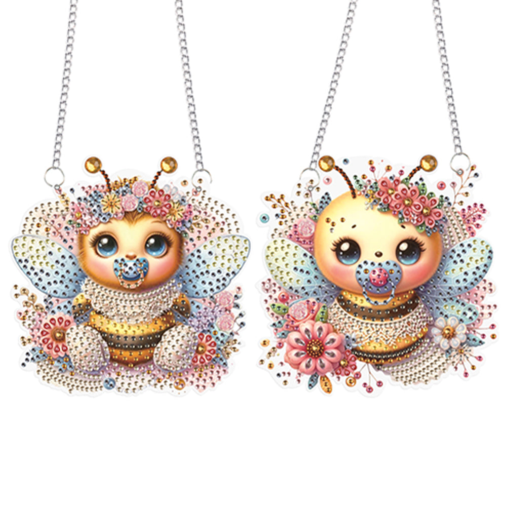 2Pcs PET Special Shaped Cute Bee Diamond Painting Hanging Decorations Home Decor