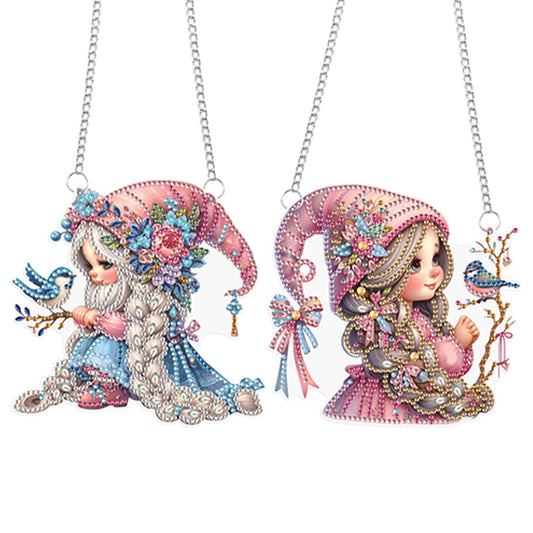 2Pcs Special Shape Hat Girl 5D DIY Diamond Painting Dots Pendant for Wall Window