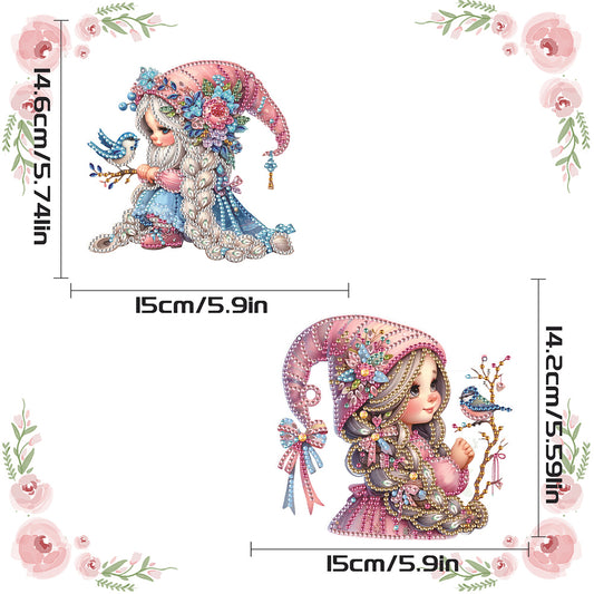 2Pcs Special Shape Hat Girl 5D DIY Diamond Painting Dots Pendant for Wall Window