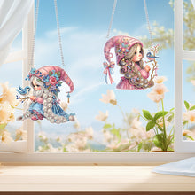 Load image into Gallery viewer, 2Pcs Special Shape Hat Girl 5D DIY Diamond Painting Dots Pendant for Wall Window
