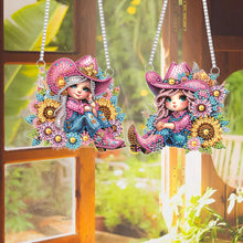Load image into Gallery viewer, 2Pcs Special Shape Hat Girl 5D DIY Diamond Painting Dots Pendant for Wall Window
