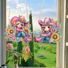 Load image into Gallery viewer, 2Pcs Special Shape Hat Girl 5D DIY Diamond Painting Dots Pendant for Wall Window
