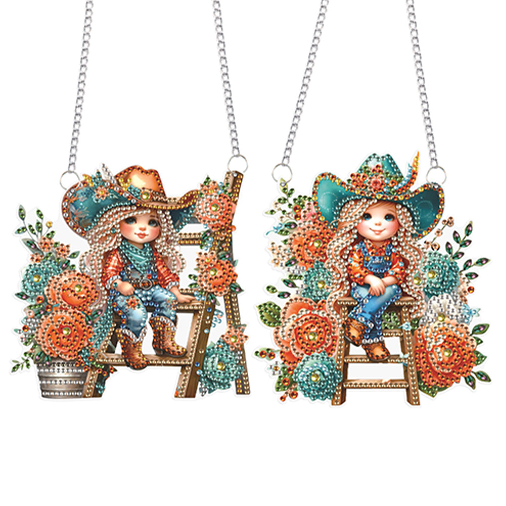 2Pcs Special Shape Hat Girl 5D DIY Diamond Painting Dots Pendant for Wall Window