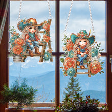 Load image into Gallery viewer, 2Pcs Special Shape Hat Girl 5D DIY Diamond Painting Dots Pendant for Wall Window
