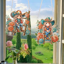 Load image into Gallery viewer, 2Pcs Special Shape Hat Girl 5D DIY Diamond Painting Dots Pendant for Wall Window
