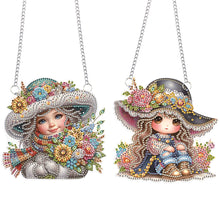 Load image into Gallery viewer, 2Pcs Special Shape Hat Girl 5D DIY Diamond Painting Dots Pendant for Wall Window

