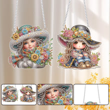 Load image into Gallery viewer, 2Pcs Special Shape Hat Girl 5D DIY Diamond Painting Dots Pendant for Wall Window
