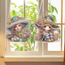 Load image into Gallery viewer, 2Pcs Special Shape Hat Girl 5D DIY Diamond Painting Dots Pendant for Wall Window

