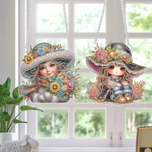 Load image into Gallery viewer, 2Pcs Special Shape Hat Girl 5D DIY Diamond Painting Dots Pendant for Wall Window
