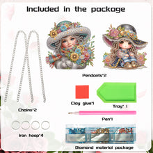 Load image into Gallery viewer, 2Pcs Special Shape Hat Girl 5D DIY Diamond Painting Dots Pendant for Wall Window

