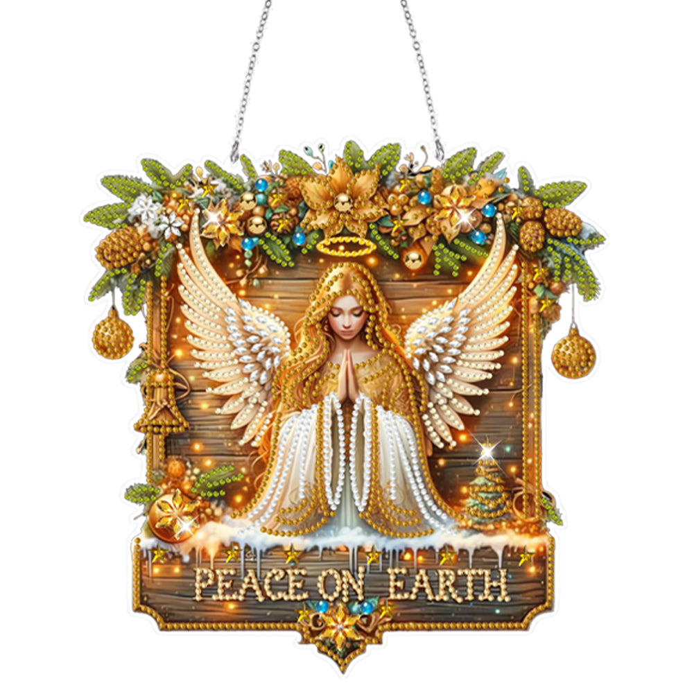 Wooden Special Shaped Christmas Angel Diamond Painting Hanging Home Decorations