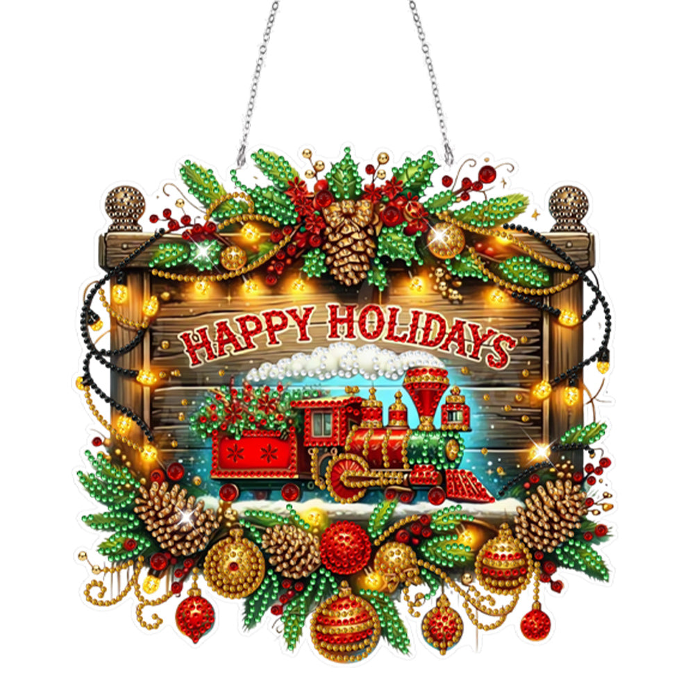 Wooden Special Shaped Christmas Train Diamond Painting Hanging Home Decorations
