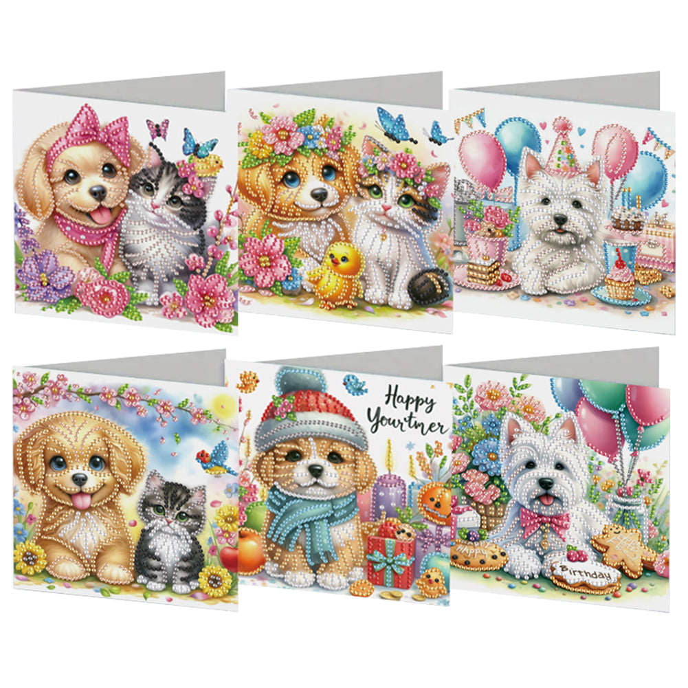 6Pcs Ballet Animals Faith Diamond Birthday Blessing Card for Friend Family Lover