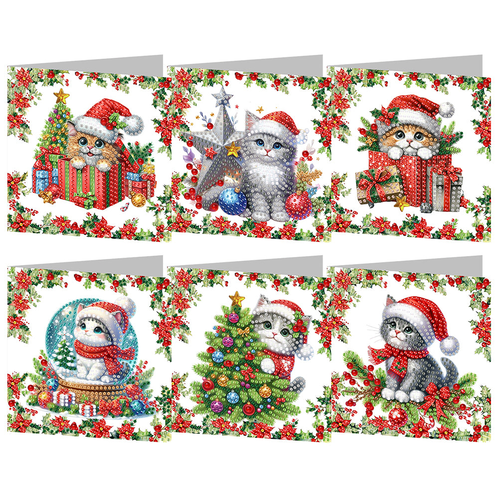 6pcs Diamond Painting Greeting Cards Diamond Art Christmas Cards (Christmas Cat)