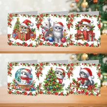 Load image into Gallery viewer, 6pcs Diamond Painting Greeting Cards Diamond Art Christmas Cards (Christmas Cat)
