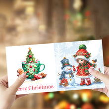 Load image into Gallery viewer, 6pcs Diamond Painting Greeting Card Diamond Art Christmas Card(Snowman and Girl)
