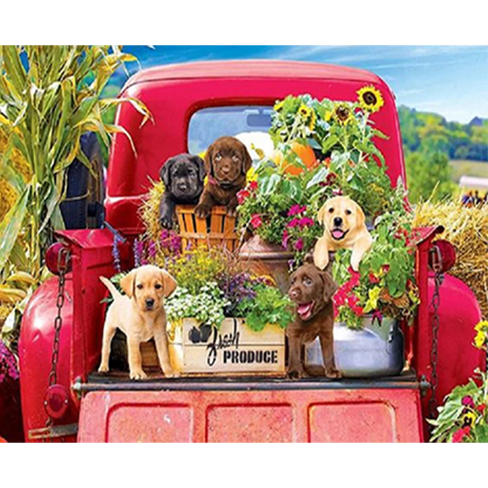 Diamond Painting - Full Round - Dogs on the farm pickup (50*40CM)