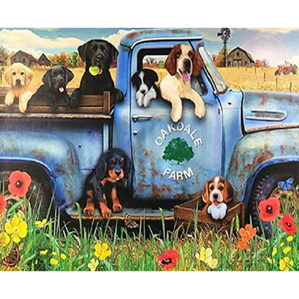 Diamond Painting - Full Round - Dogs on the farm pickup (50*40CM)