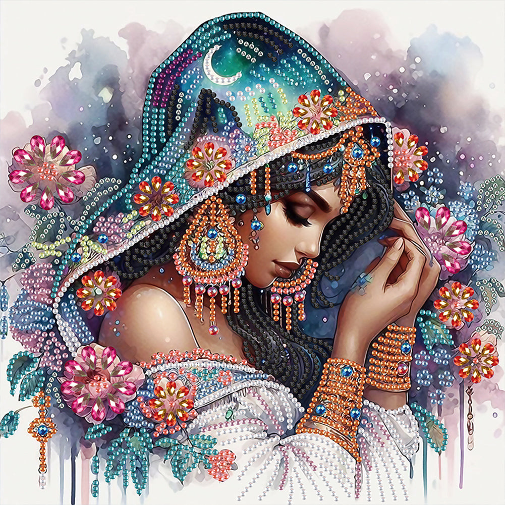 Diamond Painting - Partial Special Shaped - Exotic flower girl (30*30CM)