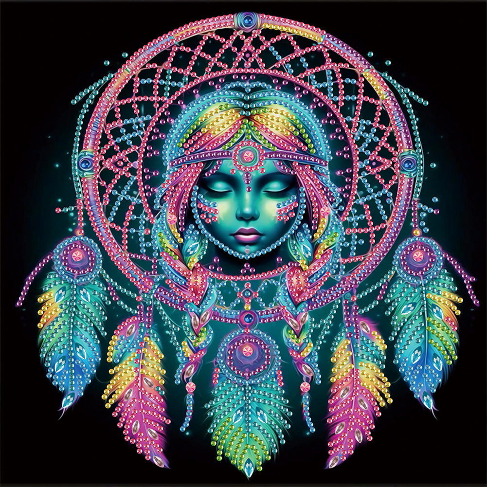Diamond Painting - Partial Special Shaped - Exotic dream catcher girl (30*30CM)