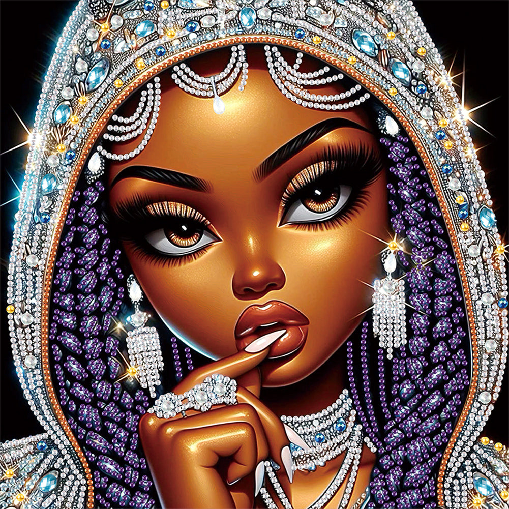 Diamond Painting - Partial Special Shaped - Exotic black girl (30*30CM)