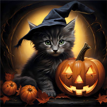 Load image into Gallery viewer, Diamond Painting - Full Round - Halloween pumpkin kitten (30*30CM)
