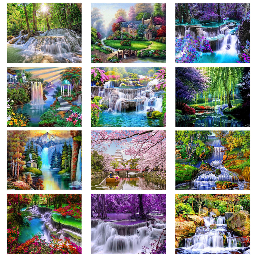 12pcs Round Diamond Painting Set - Waterfall (40*30CM)