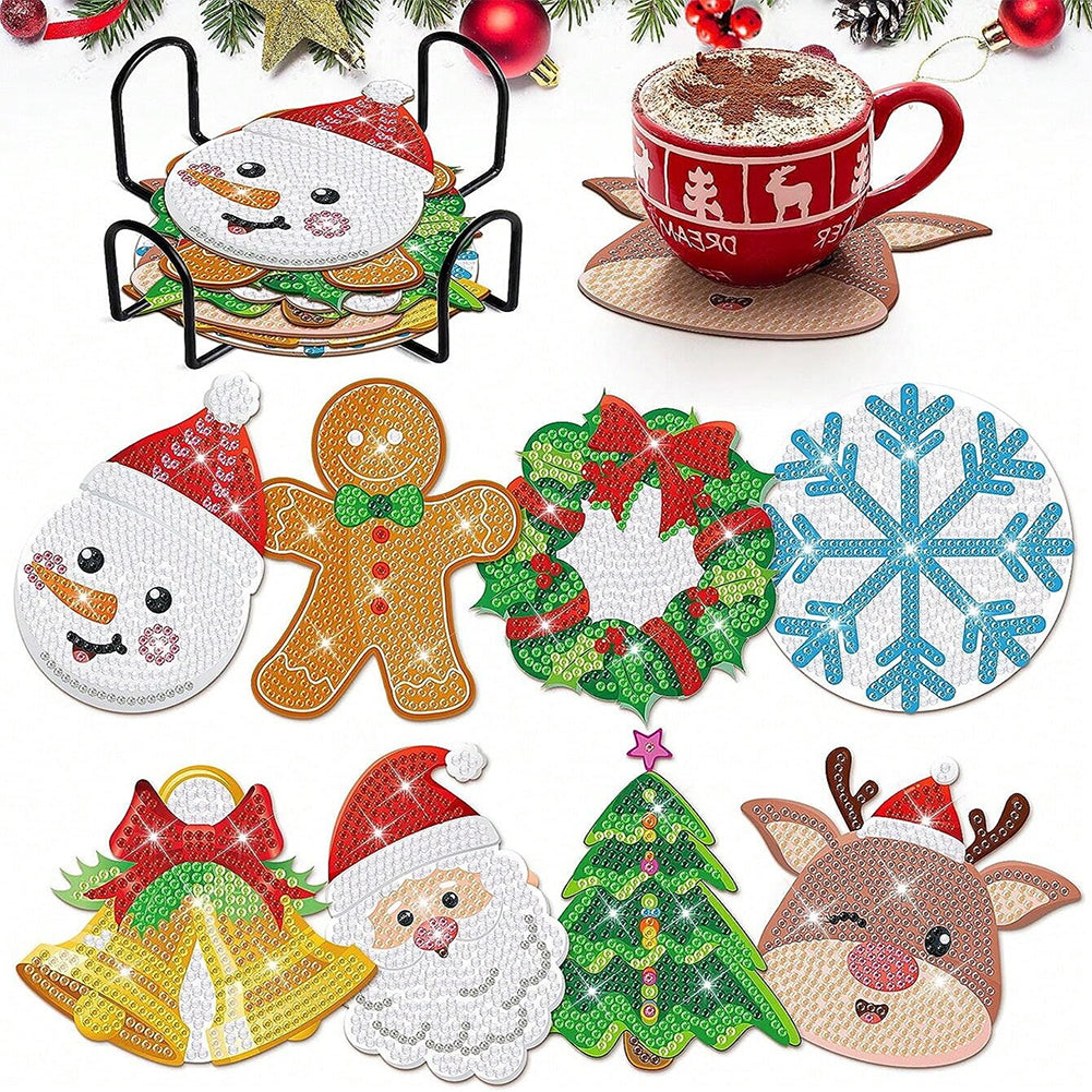 8 Pcs DIY Diamond Painting Coasters Kits with Holder DIY Diamond Art Coaster Set