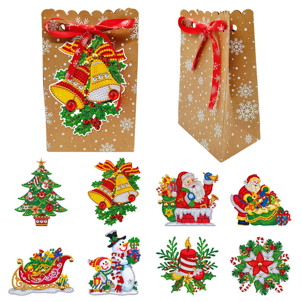 8pcs Christmas DIY Diamond Painting Gift Bags for Cookies Candy Gifts and Snacks