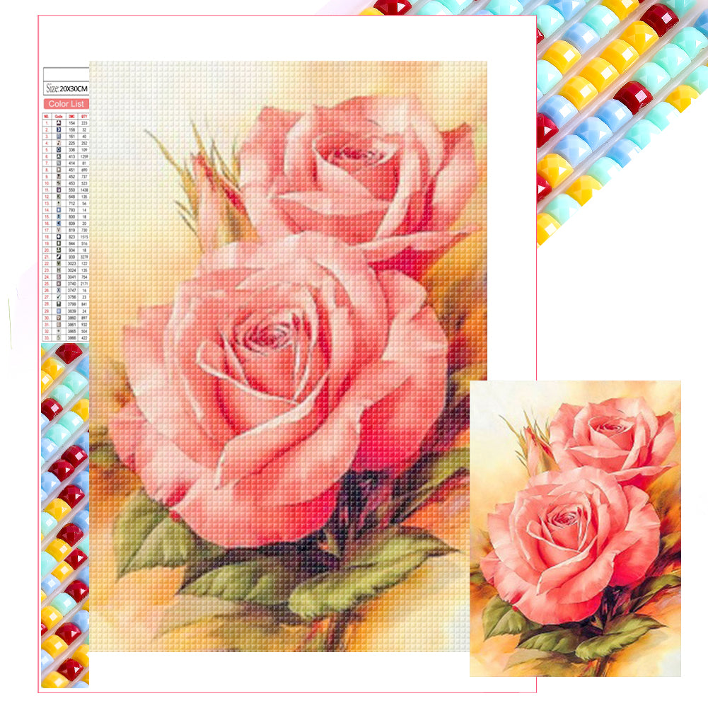 Diamond Painting - Full Square - Pink roses (20*30CM)