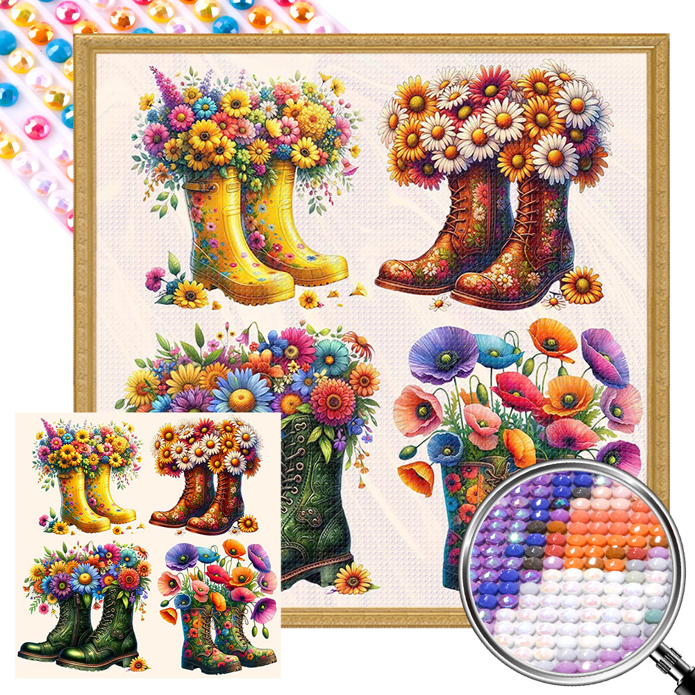 AB Diamond Painting - Full Round - Boots and flowers (40*40CM)