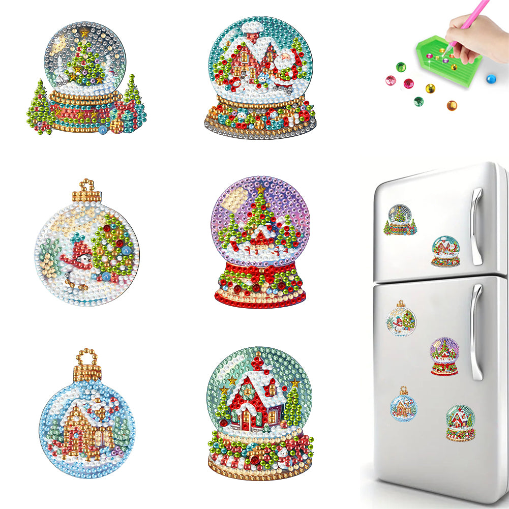 6Pcs Christmas Diamond Painting Refrigerator Magnets Fridge Magnets Diamond Art