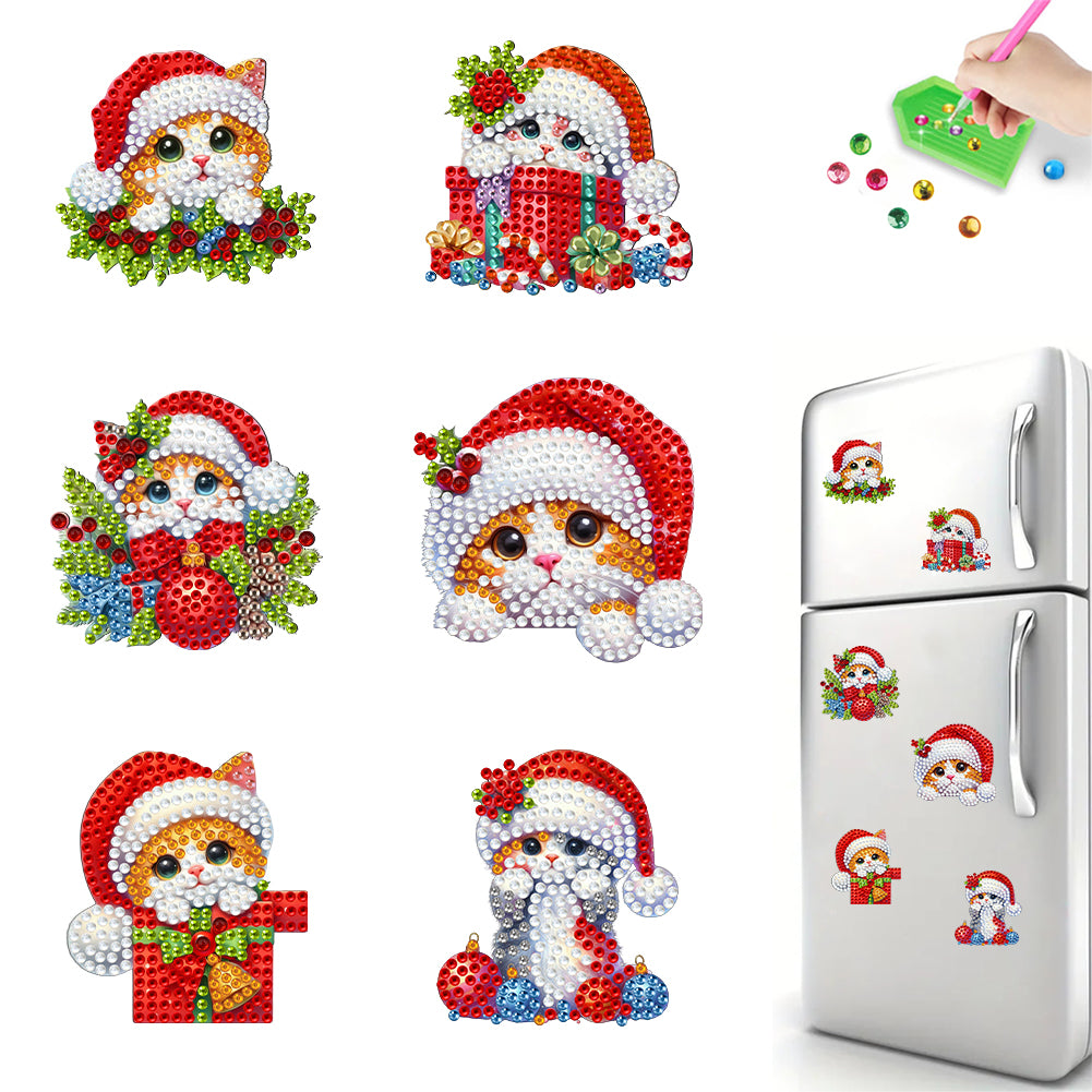 6Pcs Christmas Diamond Painting Refrigerator Magnets Fridge Magnets Diamond Art