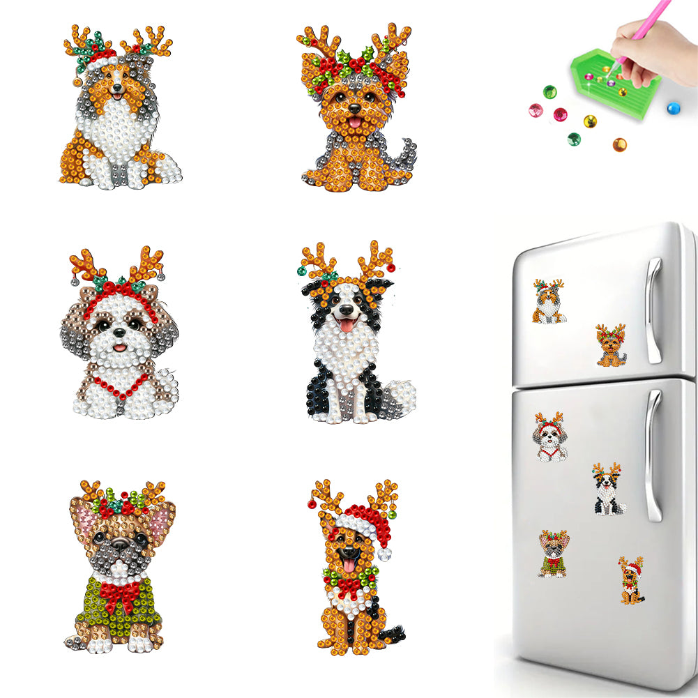 6Pcs Christmas Diamond Painting Refrigerator Magnets Fridge Magnets Diamond Art