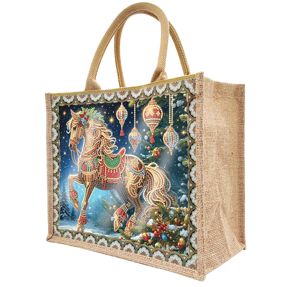 Christmas Horse DIY Rhinestones Handbag Art Kit Santa Claus for Women Girls Gift